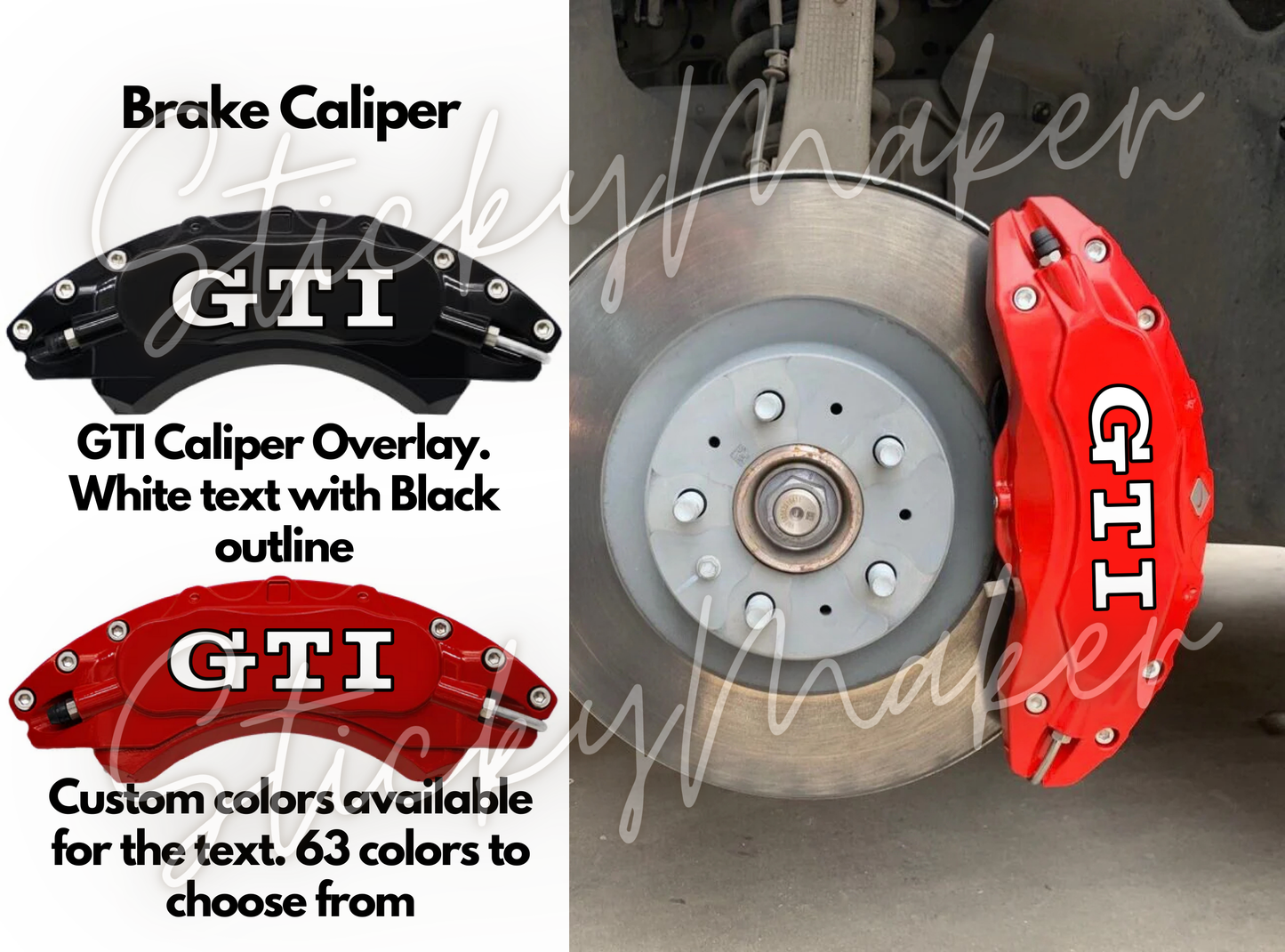 6x Volkswagen GTI Logo Brake Caliper Decal with Outline – Custom Vinyl Sticker for GTI Enthusiasts" - Sticky Maker