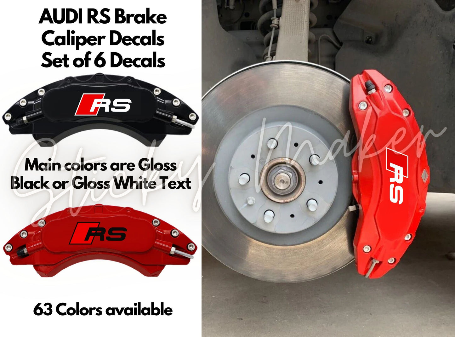 6x Audi RS Brake Caliper Decals Vinyl | Audi Quattro RS Caliper Stickers Brakes - Sticky Maker