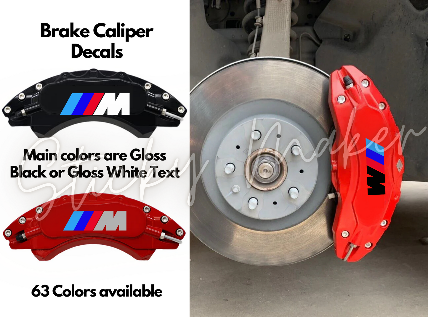 6x BMW 4 Color Brake Caliper Decals | Replacement Brake Stickers BMW Power | 4 Sizes - Sticky Maker