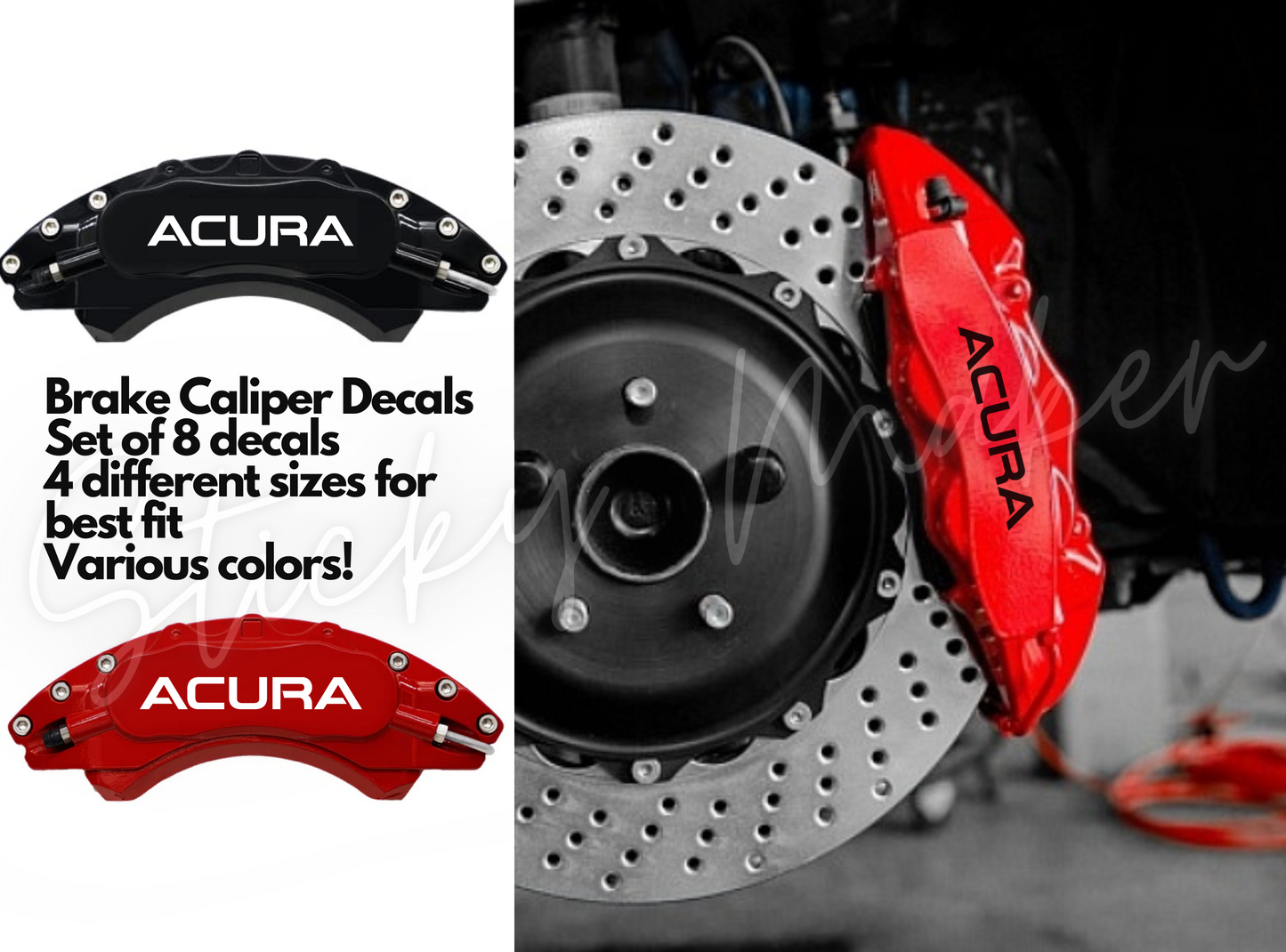 8x Acura Brake Caliper Decals | Replacement Brake Stickers Acura Honda Set of 8 - Sticky Maker