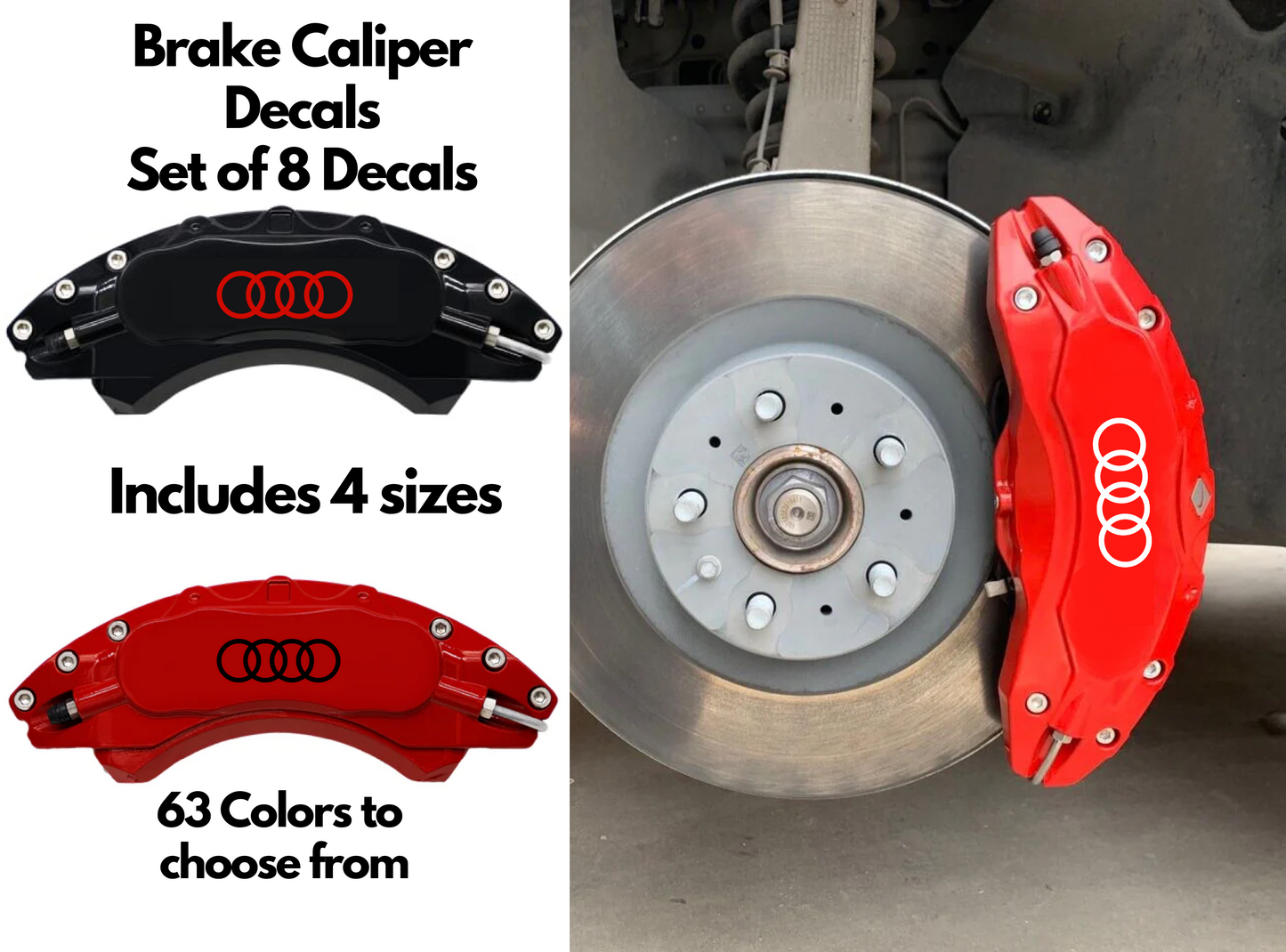 8x Audi Brake Caliper Decals | Replacement Brake Stickers Audi Quattro | 4 Sizes - Sticky Maker