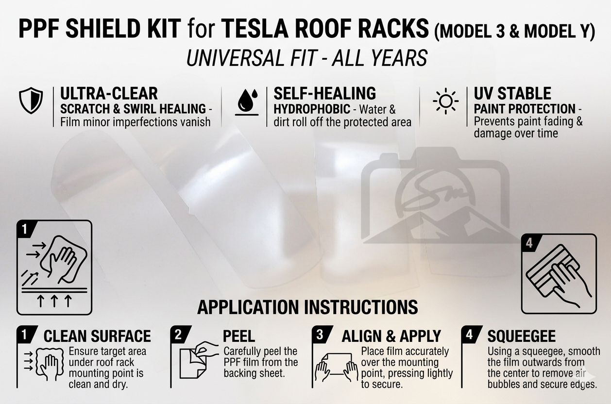 Tesla Model Y and 3 Roof Rack Paint Protection Film | Under Roof Rack PPF | Roof Rack Protective Stickers | Anti-Abrasion tape for roof rack