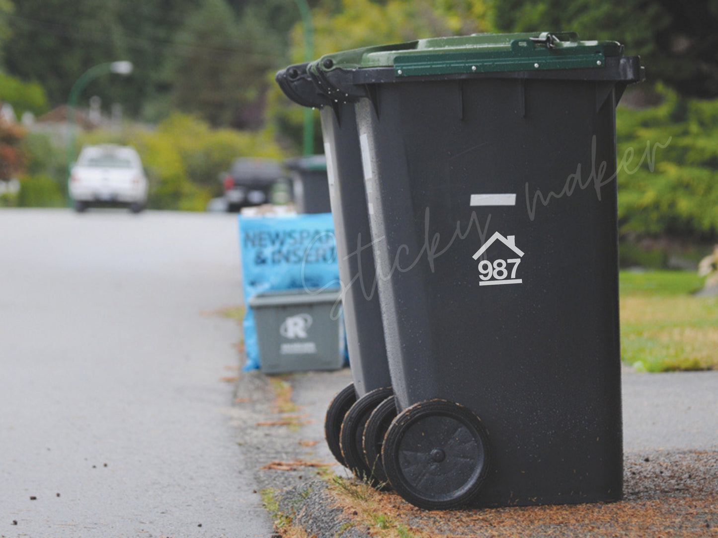 Garbage Bin House Number Set of 3 | Recycle Bin Number | Green Bin | Trash Number | Vinyl Decal | Trash Bin | Street Numbers | Personalized - Sticky Maker