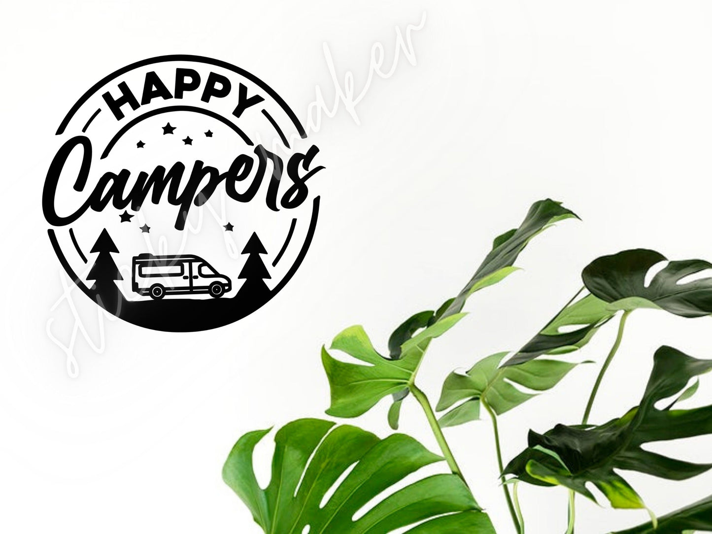 Happy Campers Vinyl Decal | Outdoor | Hybrid Trailer | RV | Camper | Bumper Sticker | Happy | Camping | Nature Lover | Explore | Wall Art - Sticky Maker