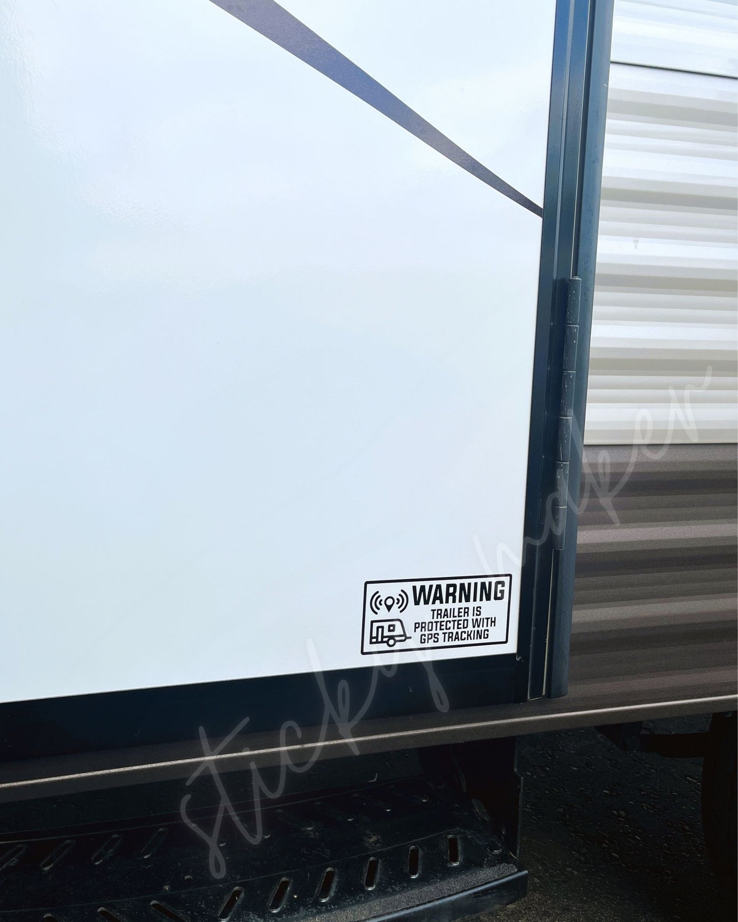 Warning Trailer is Protected with GPS Tracking Vinyl Decal | Window Sticker | Door| Protection | Anti-theft | Safety | Deterrent | Security - Sticky Maker