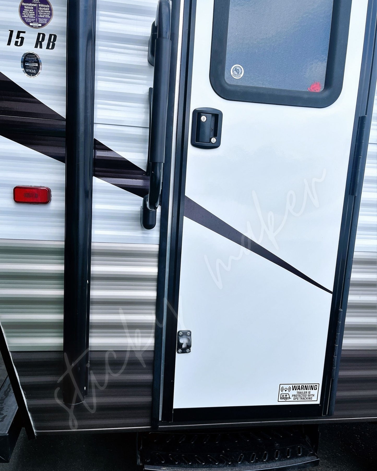 Warning Trailer is Protected with GPS Tracking Vinyl Decal | Window Sticker | Door| Protection | Anti-theft | Safety | Deterrent | Security - Sticky Maker