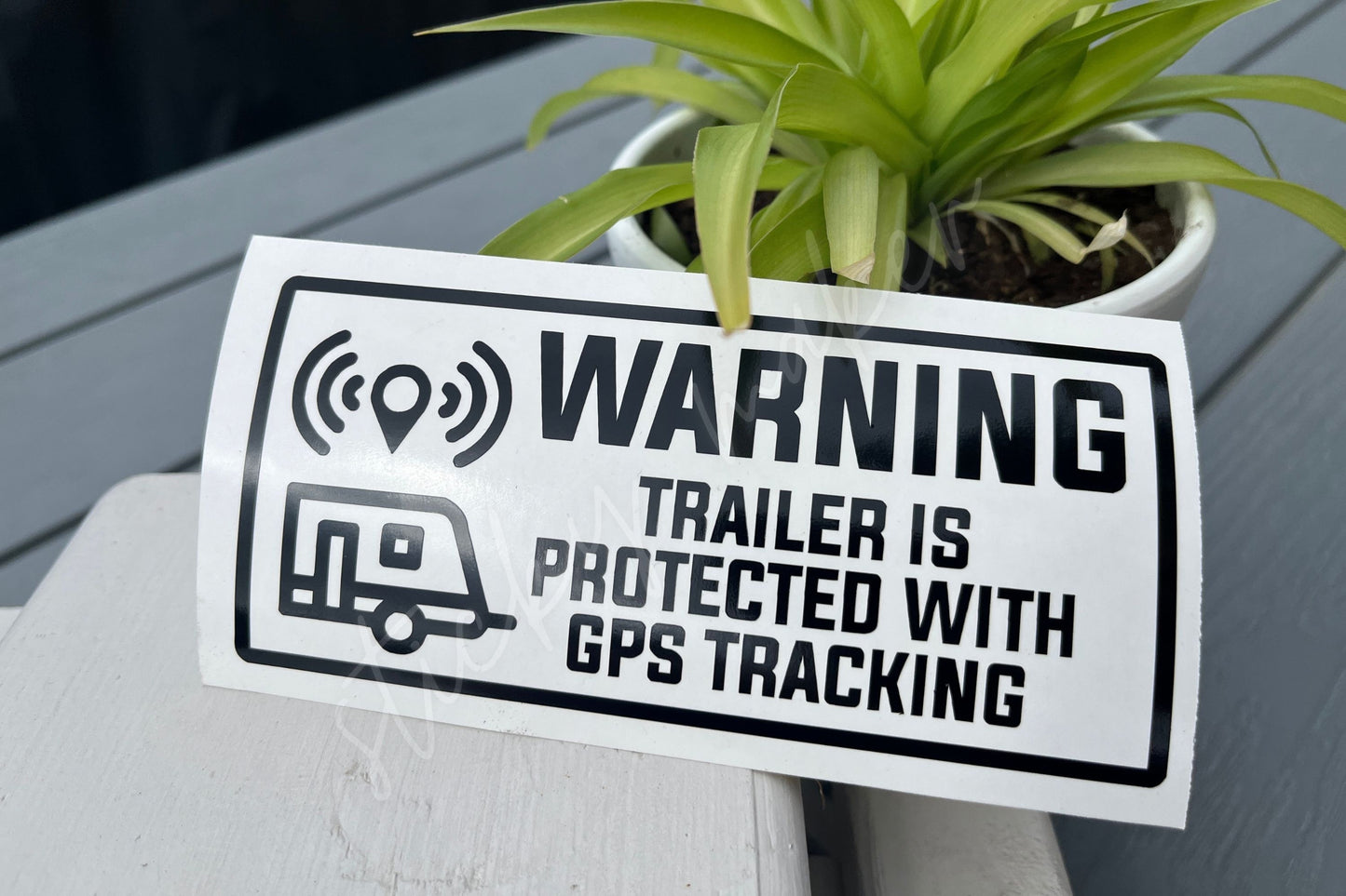 Warning Trailer is Protected with GPS Tracking Vinyl Decal | Window Sticker | Door| Protection | Anti-theft | Safety | Deterrent | Security - Sticky Maker