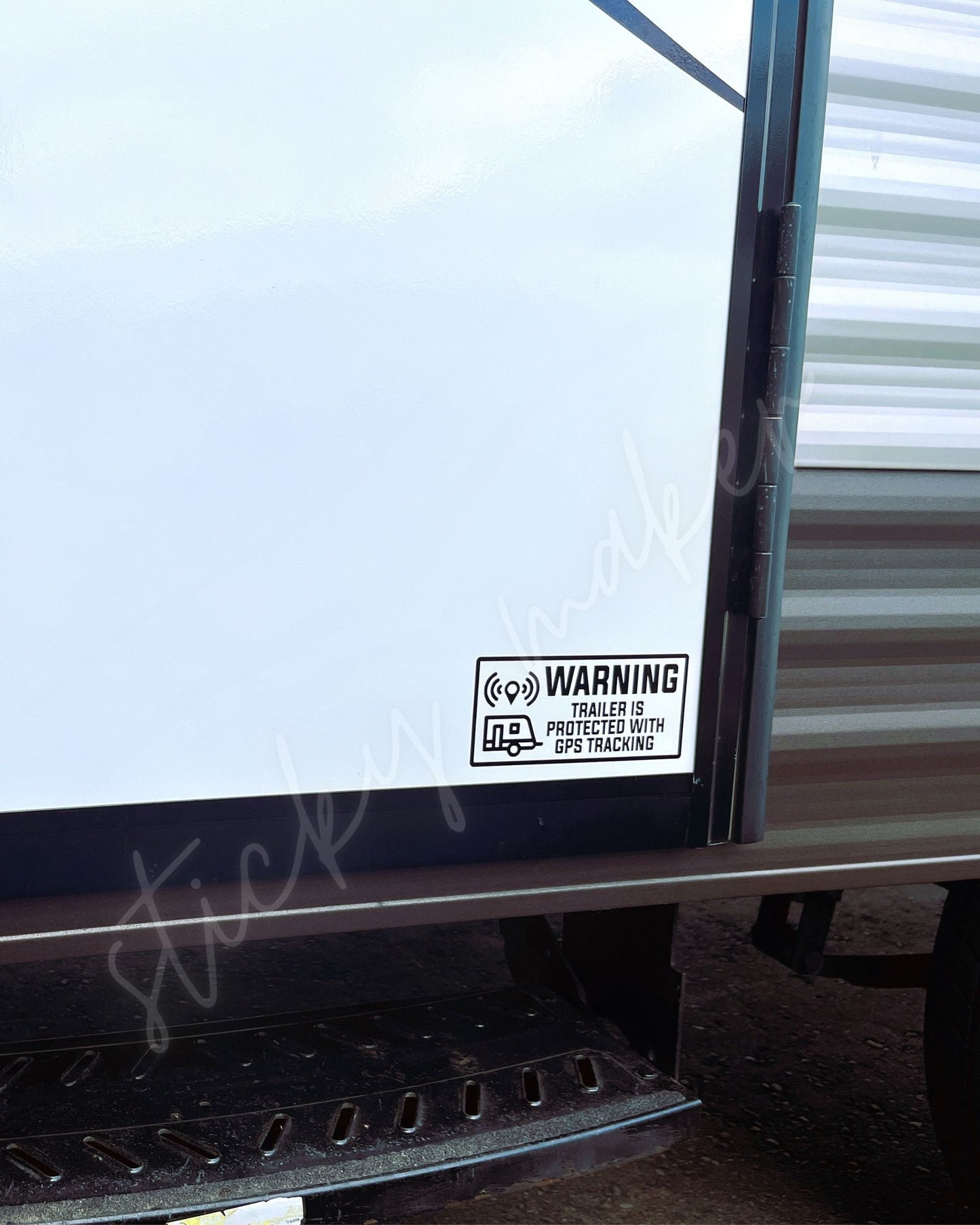 Warning Trailer is Protected with GPS Tracking Vinyl Decal | Window Sticker | Door| Protection | Anti-theft | Safety | Deterrent | Security - Sticky Maker