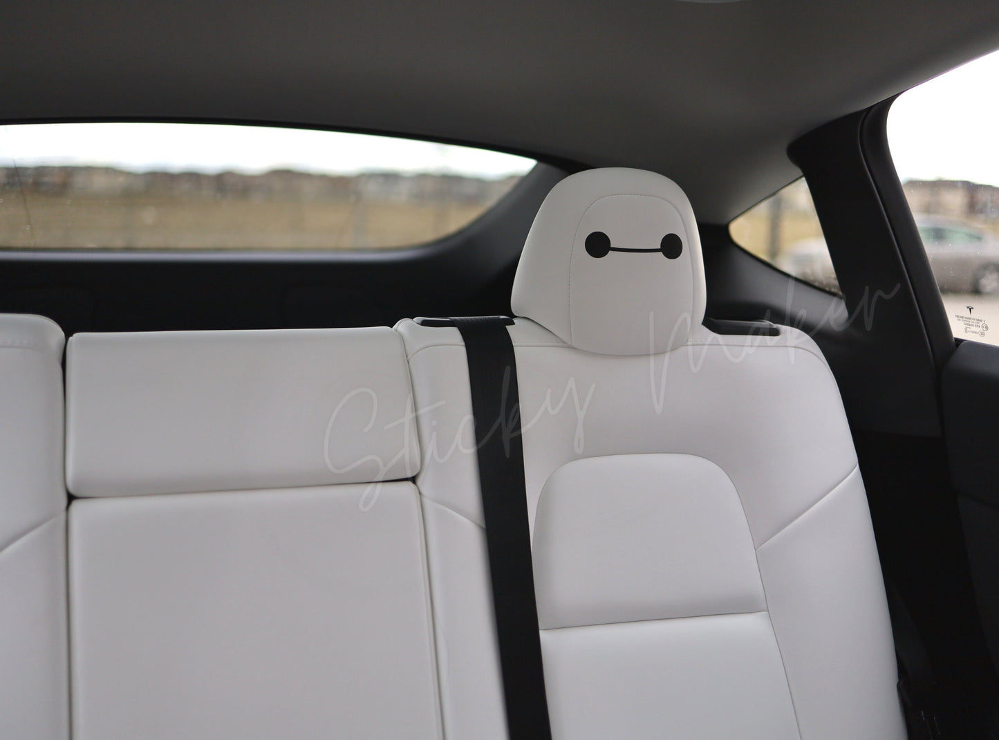 Tesla Baymax Sticker | Set of 4 | Tesla Decal | Tesla Sticker | Headrest | Tesla Seats | Tesla Interior | EV Model S 3 X Y - Sticky Maker