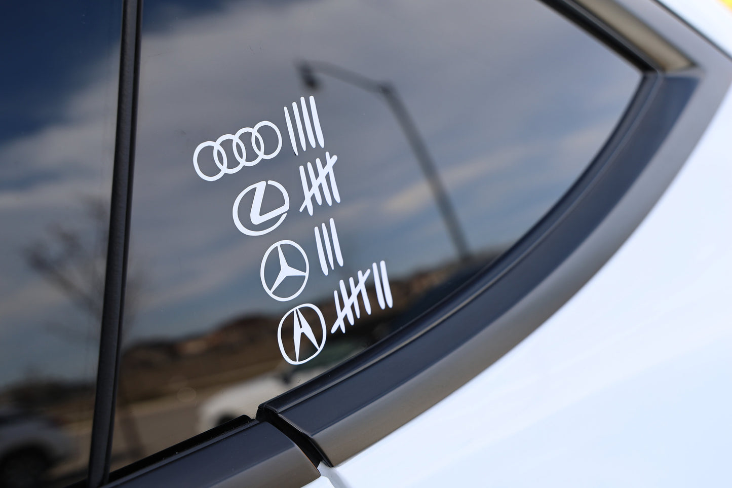 Tesla Race Tally Vinyl Decal | Window Sticker Bumper Sticker | Funny Decal | Tesla Model Y Model 3 Model S Model X - Sticky Maker