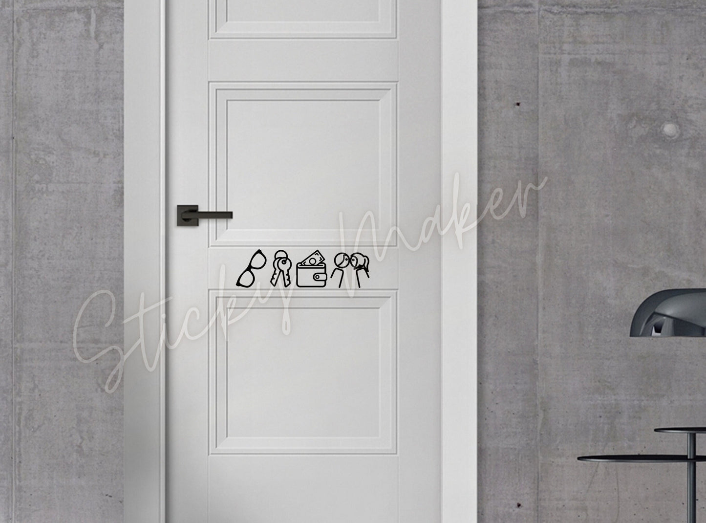 Glasses Key Wallet Kiss Door Vinyl Decal | Before Leaving Reminder | Guest Reminder | Home Decor | Door Sign | Door Decal | Reminder | Humor - Sticky Maker