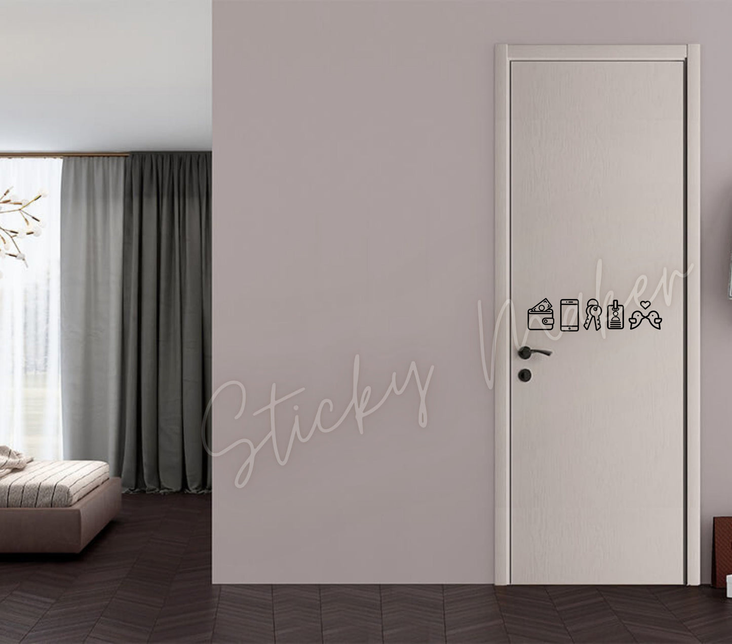 Wallet Phone Keys Badge Kiss Reminder Vinyl Decal | Before Leaving Reminder | Work Reminder | Door Sign | Leaving Home - Sticky Maker