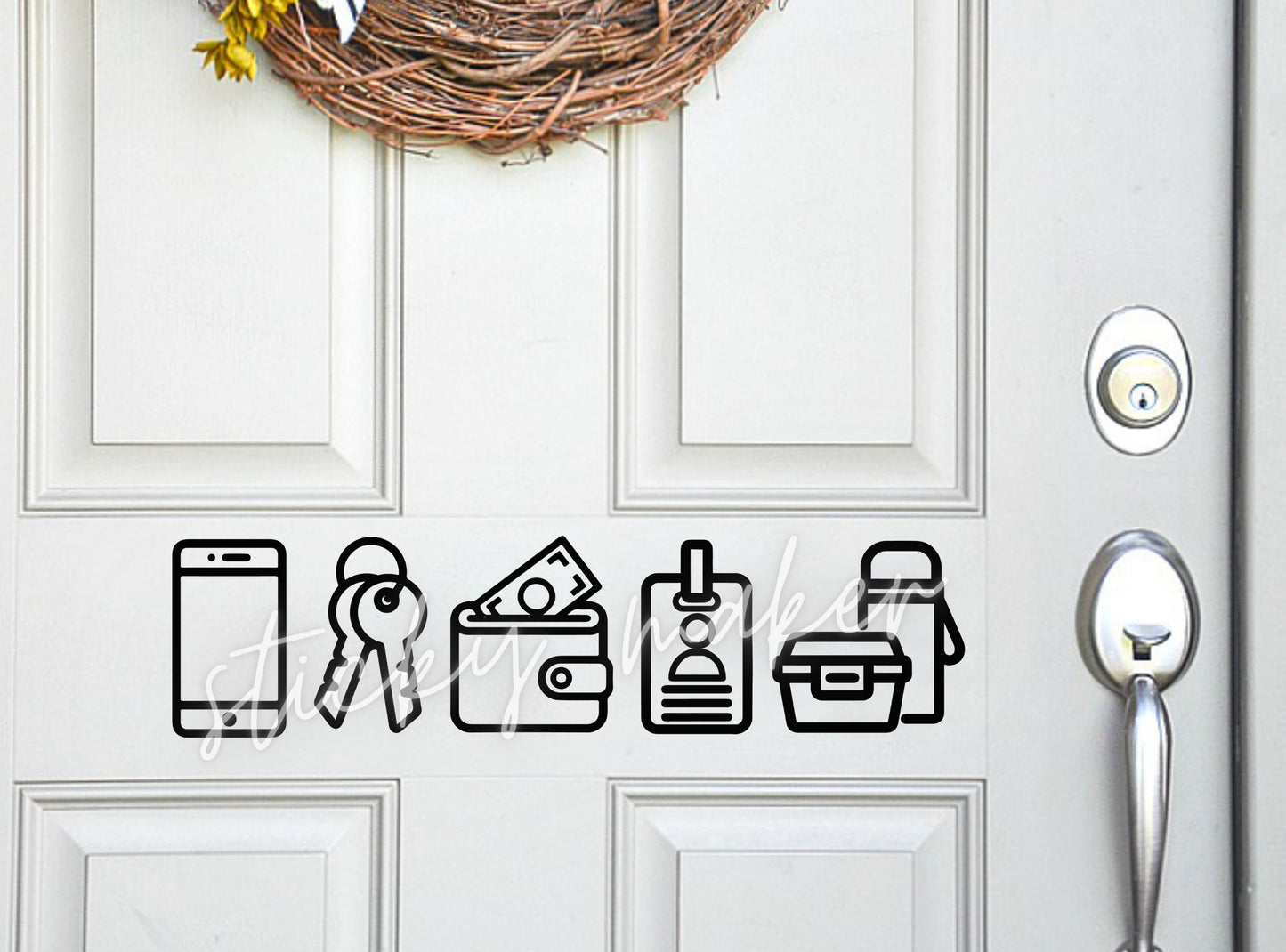 Phone Keys Wallet Badge Lunch Reminder Vinyl Decal | Before Leaving Reminder | Work Reminder | Door Sign | Leaving Home - Sticky Maker