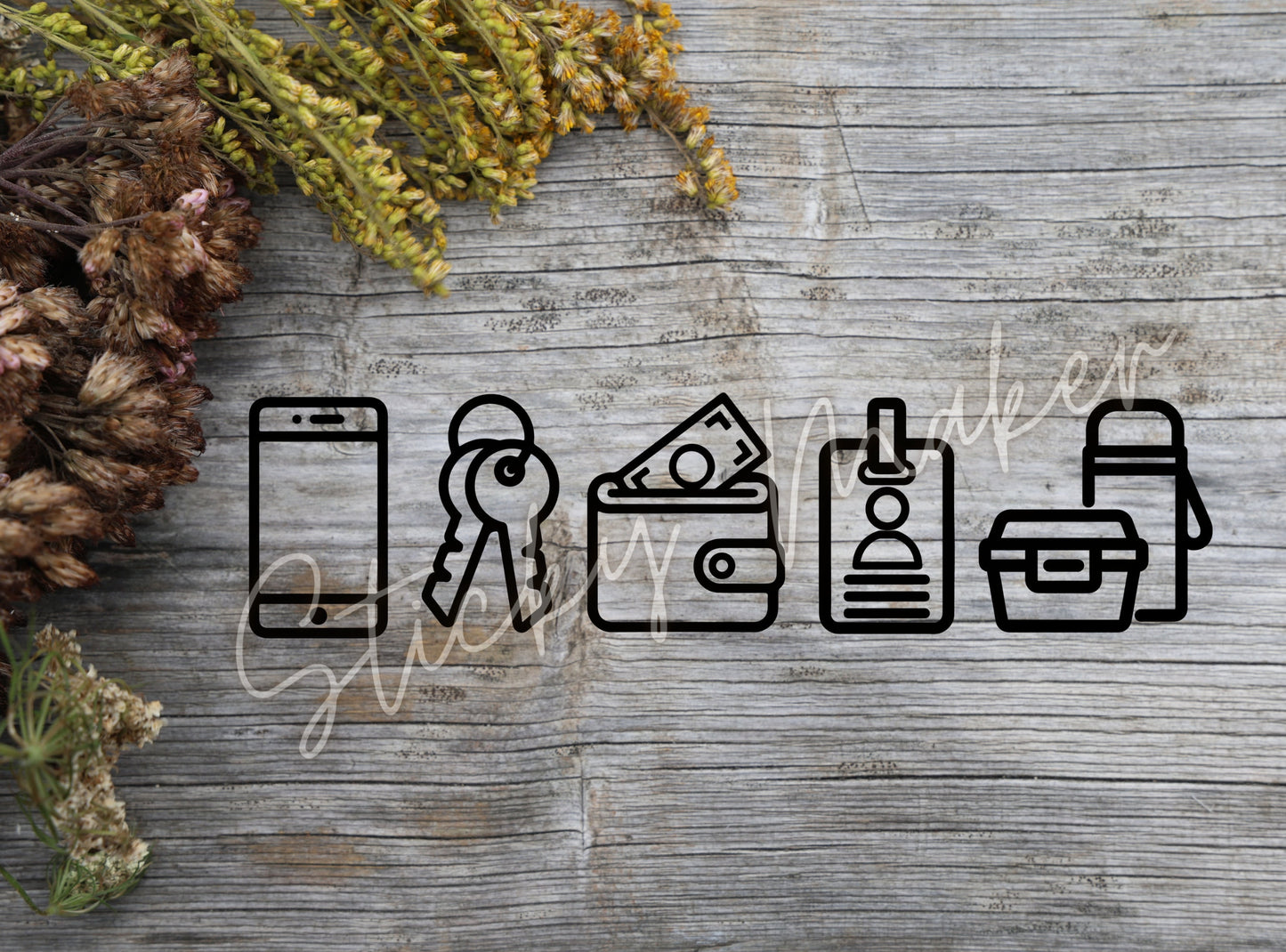 Phone Keys Wallet Badge Lunch Reminder Vinyl Decal | Before Leaving Reminder | Work Reminder | Door Sign | Leaving Home - Sticky Maker