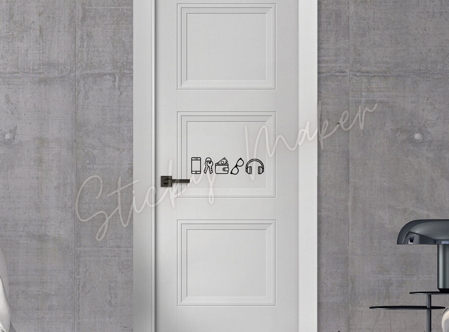 Phone Keys Wallet Glasses Headphones Door Vinyl Decal | Before Leaving Reminder | Guest Reminder | Home Decor | Welcome | Door Sign - Sticky Maker