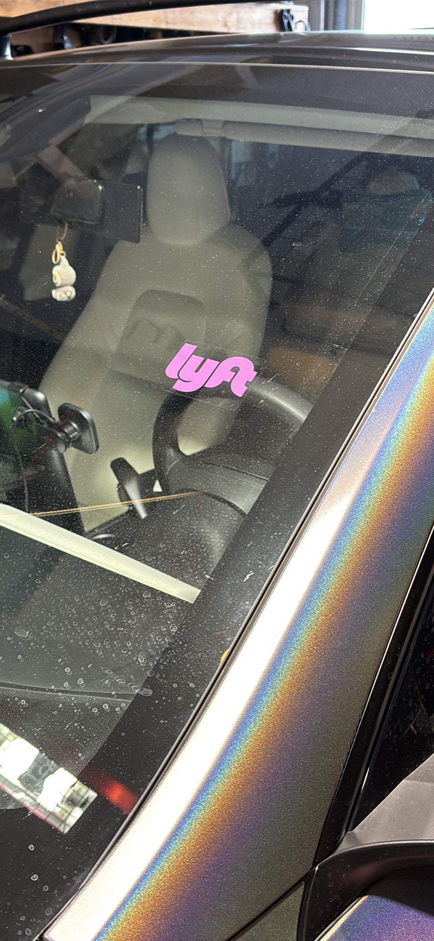 Lyft Logo REMOVABLE Cling Sticker | Vinyl Decal | Lyft Logo | Easy On and Off | 3"x2" Size | High Quality | Ridesharing Food Delivery