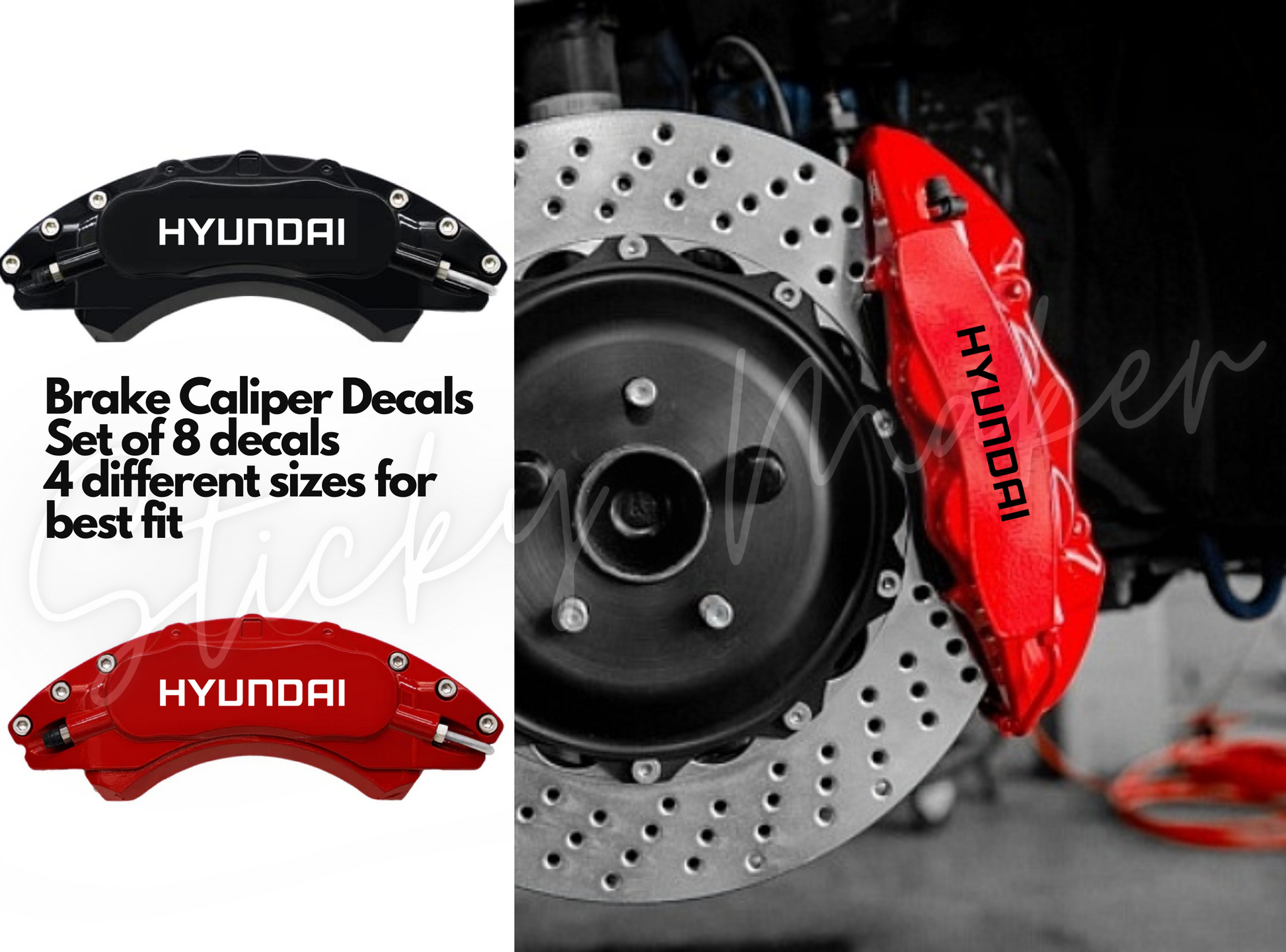8x Hyundai Brake Caliper Decals | Replacement Brake Stickers Hyundai - Sticky Maker