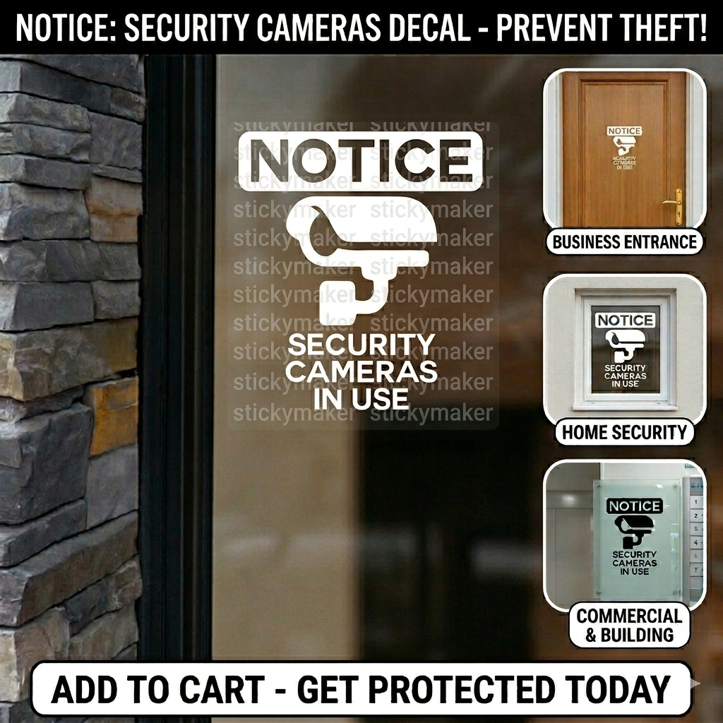 Notice Security Cameras In Use | CCTV | Security Camera Decal Vinyl Sticker | No Trespassing | Warning Recording |  Security Surveillance Decal
