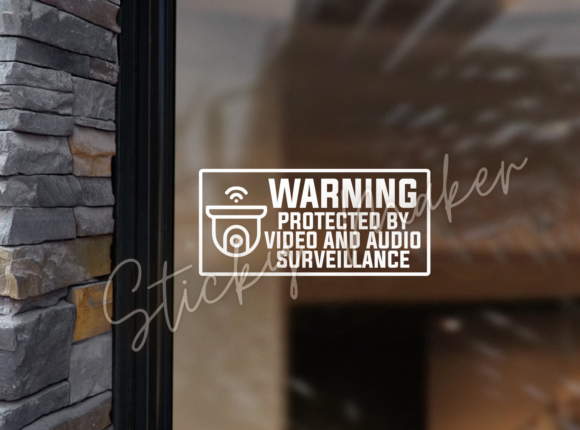 Warning Protected by Video and Audio Surveillance Vinyl Decal | Window Sticker | Home | Business | Protection | Anti-theft | CCTV | Security - Sticky Maker
