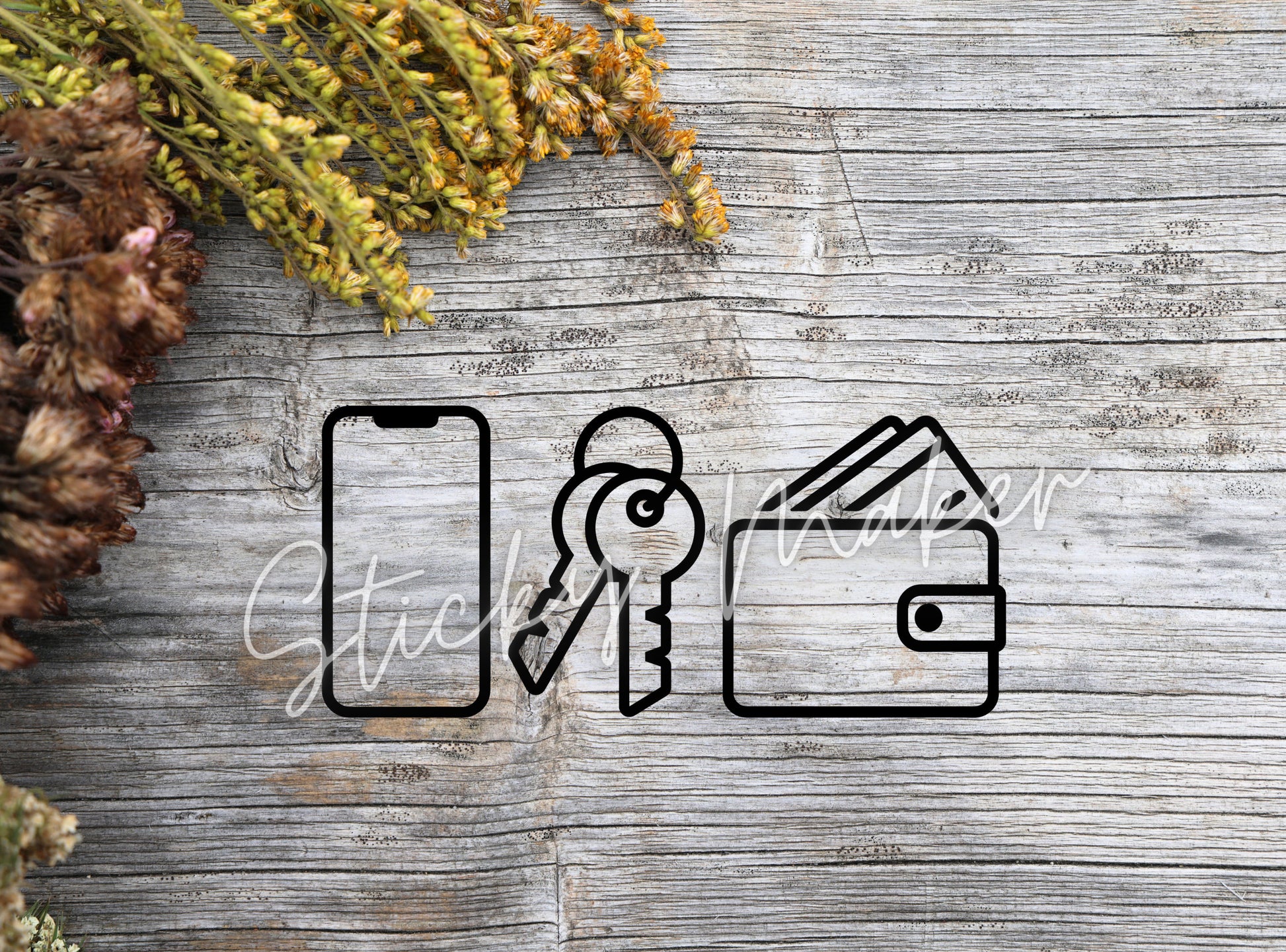 Custom Door Reminder Vinyl Decal | Before Leaving Reminder | Guest Reminder | Phone Keys Wallet Purse Meds Watch Hearing Aids Badge Mug Hat - Sticky Maker