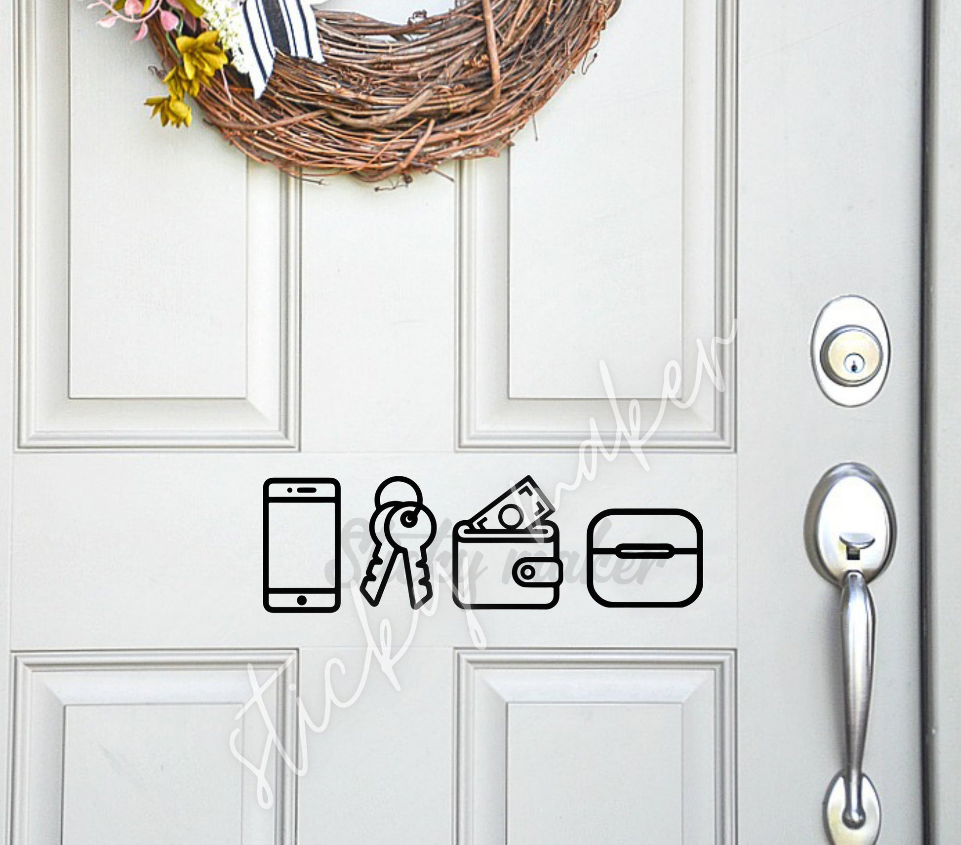Custom Door Reminder Vinyl Decal | Before Leaving Reminder | Guest Reminder | Phone Keys Wallet Purse Meds Watch Hearing Aids Badge Mug Hat - Sticky Maker