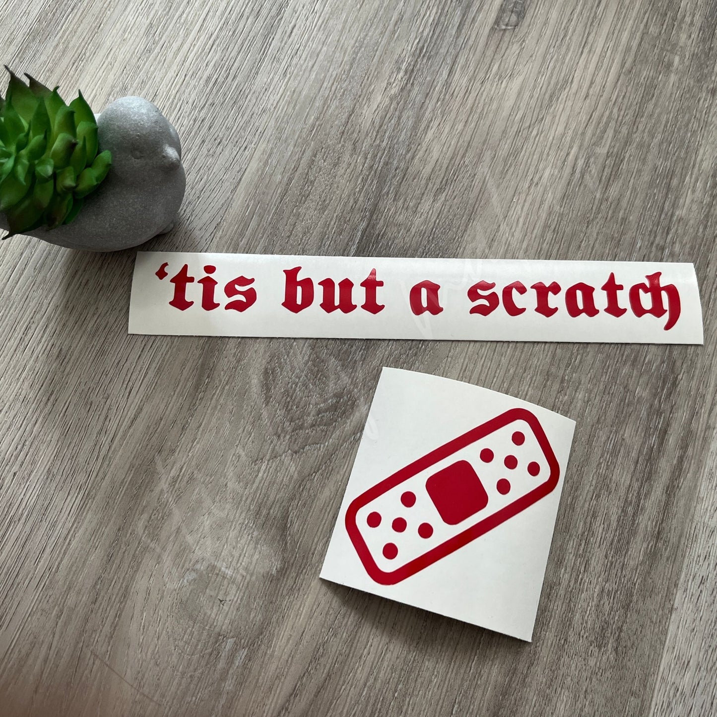Tis But a Scratch Vinyl Decal Set – Funny Car Dent Sticker + Band-Aid Decal
